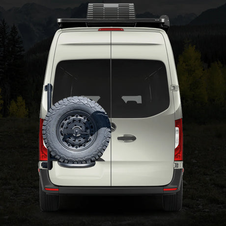 Owl Vans Sprinter (2019+) Aluminum Expedition Tire Carrier (Revel / Storyteller) - Campervan HQ