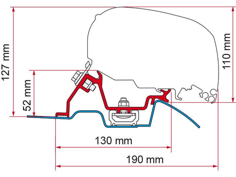 Fiamma F80S RV Awning Adapter for Mercedes Sprinter w/ Factory Roof Rails ( Technical Drawing ) - Campervan HQ