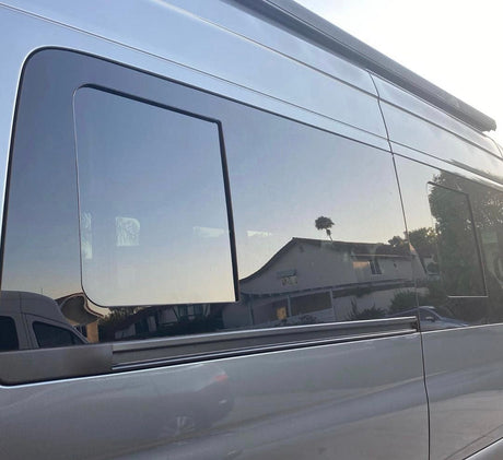 Mercedes Sprinter (2007+) Passenger Rear Quarter Screened Half-Slider Window 144″ WB (Closed) - Campervan HQ