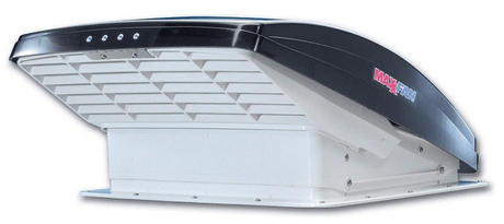 MaxxAir MaxxFan Deluxe RV Roof Vent Model 6401K (Smoke)_Open - Campervan HQ