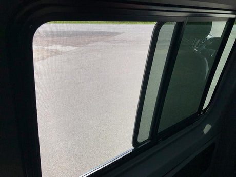 Mercedes Sprinter (2007+) Rear Screened Half-Slider Window Sliding Door On Driver Side 144″WB (MS06-LS2M-HSS P)_Internal View - Campervan HQ